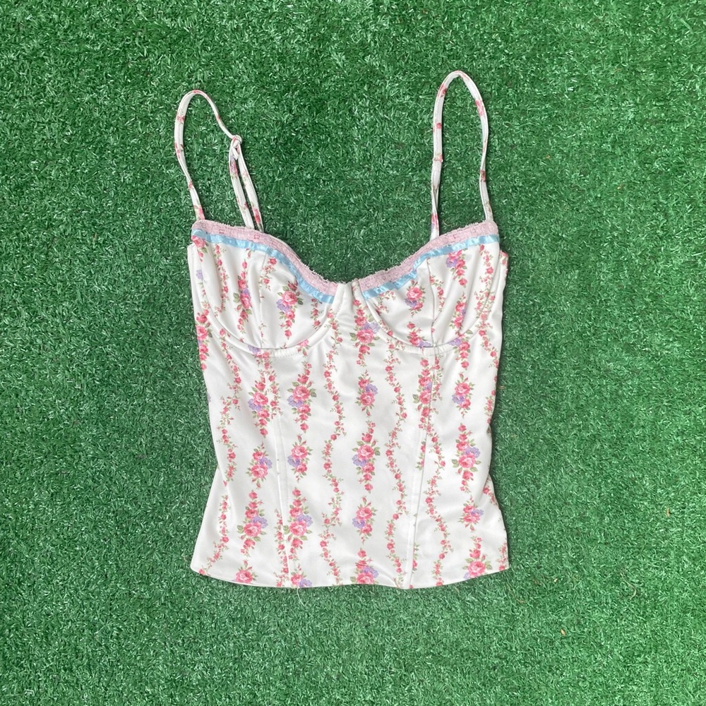 Floral Bustier Cami Top in White and Pink